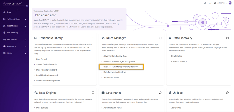 BRMS (Business Rules Management System) new user landing page